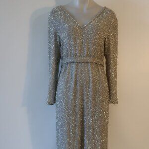 Womens Saks Fifth Avenue Gray Silver Beaded Gown Evening Dress M